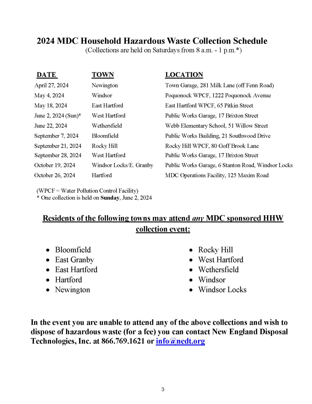 Press Release MDC Announces 2024 Hazardous Waste Schedule The MDC